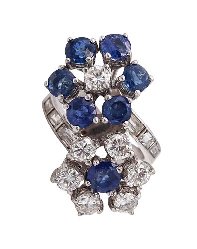 Art Deco Toi Et Moi Platinum Ring With 5.07 Ctw in Diamonds & Sapphires