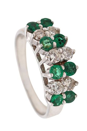 Cocktail Band Ring In 14Kt Gold With 1.06 Cts In Diamonds & Emeralds