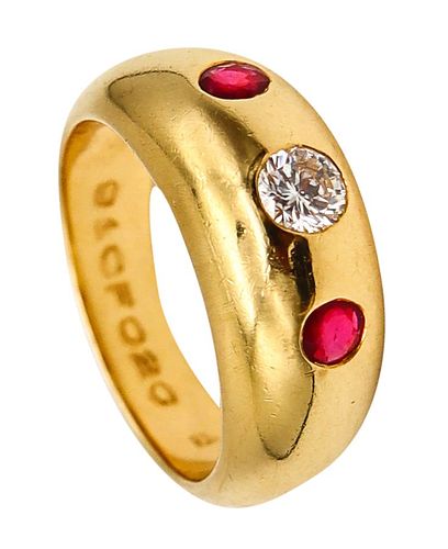 Cartier Paris Daphne Ring In 18Kt Yellow Gold With Burmese Rubies & Diamond