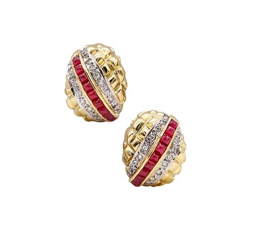 Clips Earrings In 18K  Gold With 3.42 Cts In Rubies & Diamonds