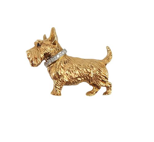 Antique Diamonds 14k gold Dog Brooch