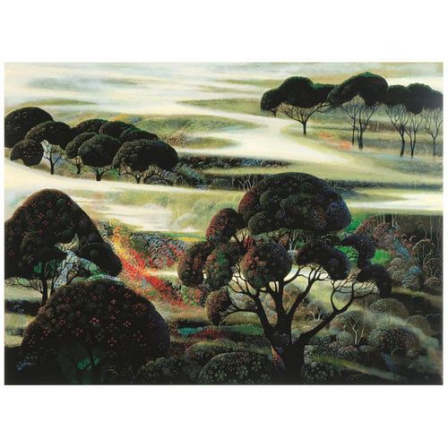 Eyvind Earle (1916-2000), "Forest in Fog" Estate Limited Edition Serigraph on Paper with Certificate of Authenticity.