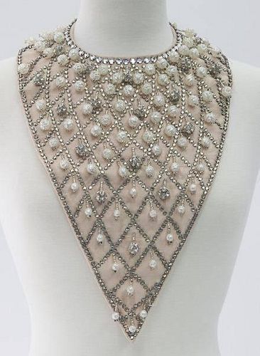 Vintage bib style pearl and crystal necklace,