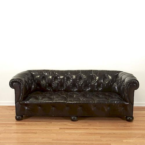 Designer black/brown leather chesterfield sofa