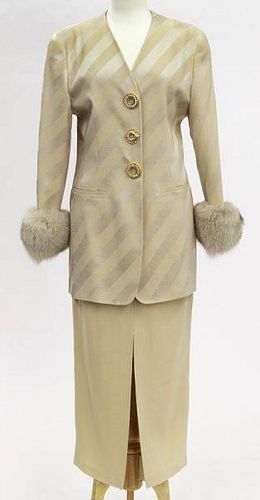 Ferre skirt suit with fox cuffs,