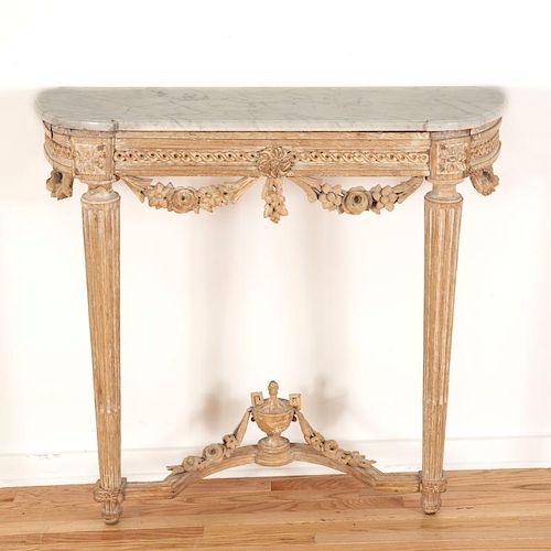 Louis XVI marble top limed wood console