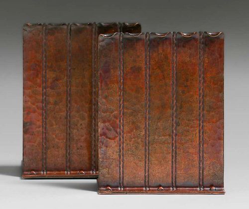 Roycroft Hammered Copper Riveted Linear Bookends c1920