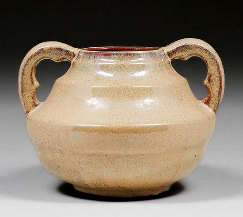 Fulper Pottery #T25 Two-Handled Mustard & Mahogany Vase c1920
