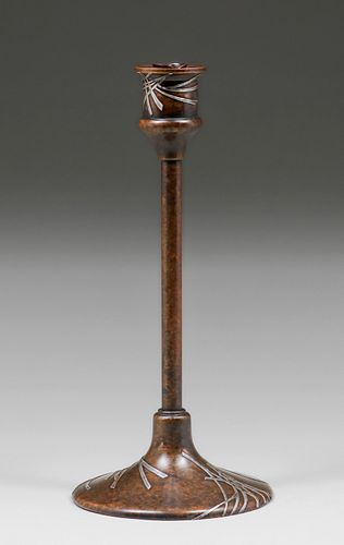 Tall Heintz Sterling on Bronze Candlestick c1910