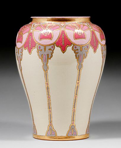 American Arts & Crafts Hand-Decorated Japanese Satsuma Vase c1910