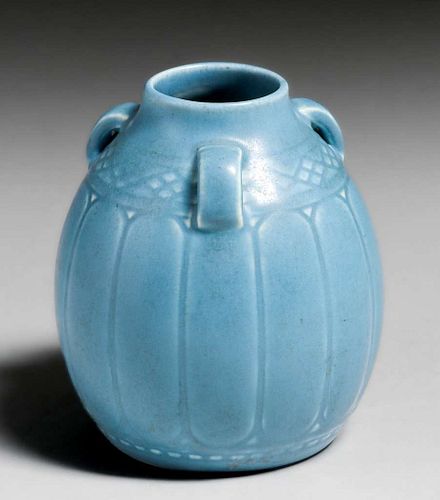 Rookwood #6085 Three-Handle Matte Blue Vase 1929