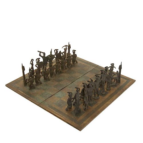 Nice large scale Brutalist bronze chess set