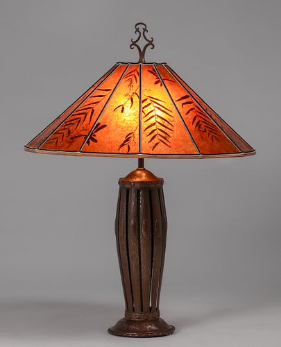 Spanish Revival Arts & Crafts Hammered Copper & Brass Lamp c1920s