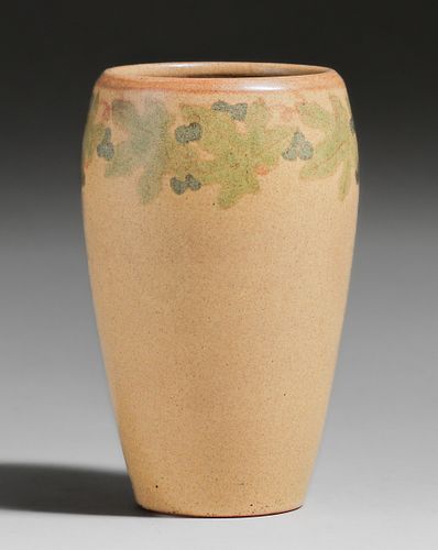 Marblehead Pottery Leaves & Berries Decorated Vase c1910