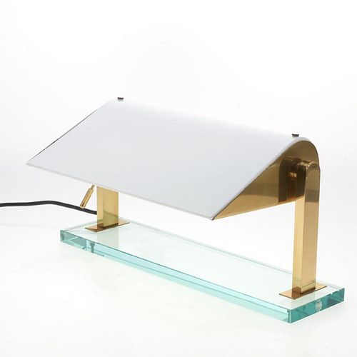 Karl Springer glass, brass desk lamp