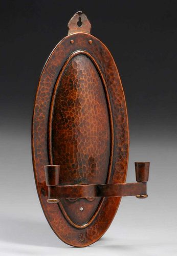 Gustav Stickley Hammered Copper Double Candle Sconce c1905