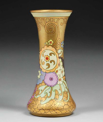 American Arts & Crafts Hand-Decorated French Limoge Porcelain Vase c1910