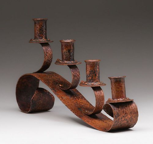 Frederick Fifield Hancock, NY Hammered Copper Candelabra c1920s