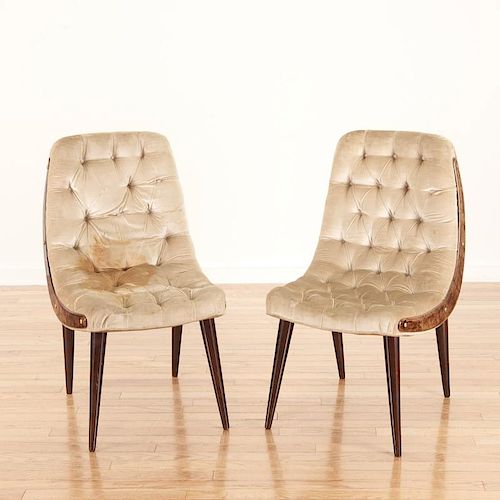 Pair Aldo Tura button tufted velvet dining chairs