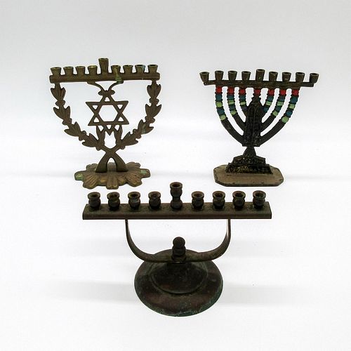 3pc Vintage Israeli Brass Menorahs