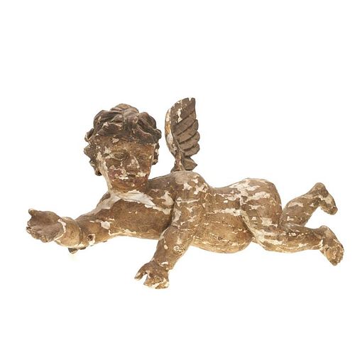 Large Continental Rococo polychromed wood putto