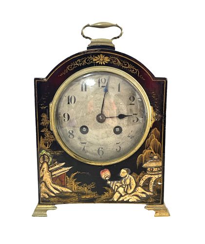 Old French Chinoserie Wood Table Clock