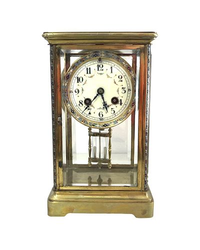 Antique French Bronze Champleve and Crystal Regulator Clock