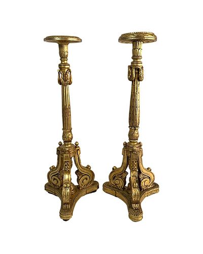 Pair of French Louis XV Style Carved Wood Dore Pedestals