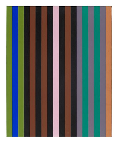 Gene Davis 1 Arbeit aus: Series 1. 1969. Farbserigraphie auf Leinwand, voll auf Karton aufgezogen. 78 x 62,7 cm (78 x 62,7 cm). Verso der Karton typog