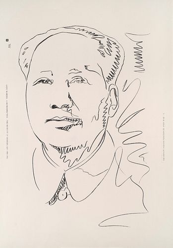 nach Andy Warhol Mao. Serigraphie auf Velin. 82 x 52 cm (101,3 x 72,8 cm). Am linken und rechten Blattrand mit typographischen Text "Andy Warhol: A Re