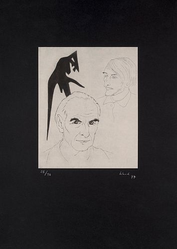Christian Schad Gaspard de la nuit. 1980. Portfolio mit 20 Schadographien auf Karton, 1 Radierung auf aufgewalztem Chinapapier auf schwerem schwarzen 