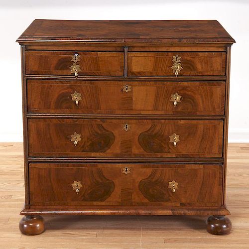 William & Mary walnut inlaid chest of drawers