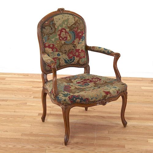 Louis XV needlepoint fruitwood fauteuil