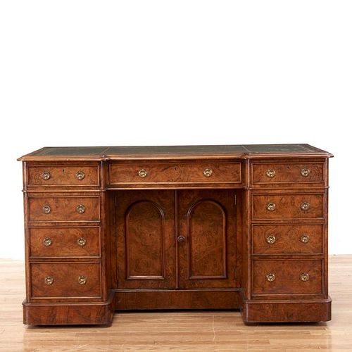 Victorian burled walnut kneehole desk