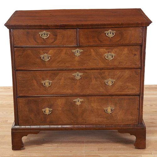 George II burled walnut chest of drawers