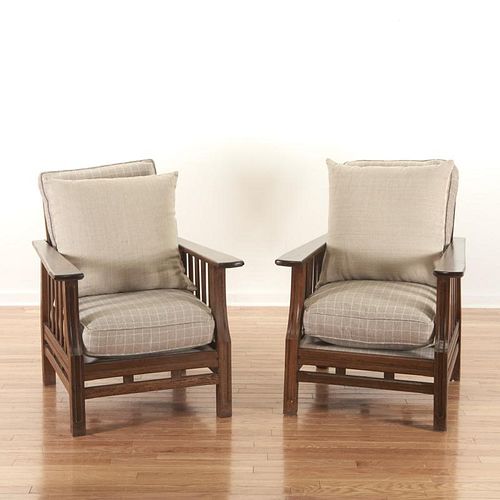 Pair Decorator mission style hardwood armchairs