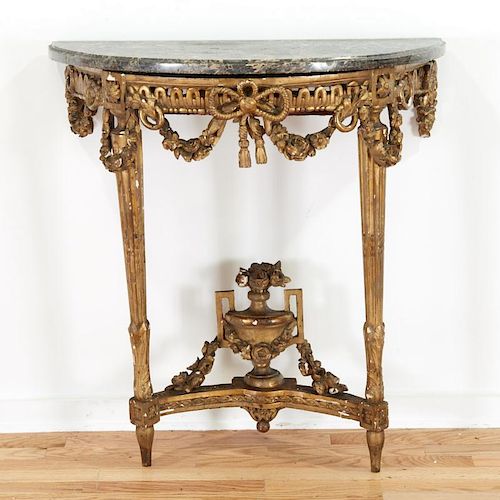 Louis XVI style marble top giltwood console