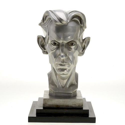 Art Deco silver toned metal portrait bust
