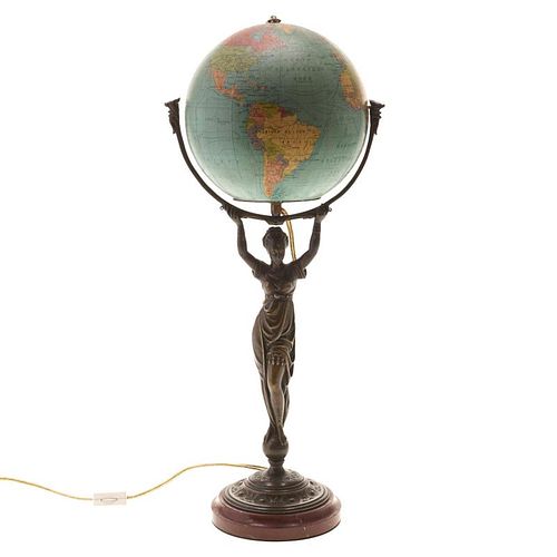 Belle Epoque bronze mounted globe lamp