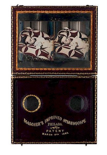 Exceptional Hand-Tinted Postmortem Stereodaguerreotype in a Mascher Case 