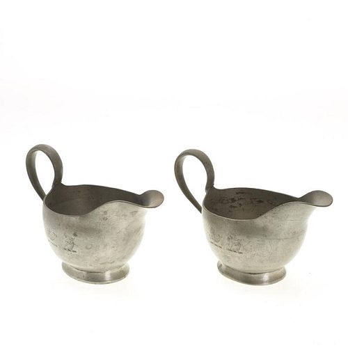 Pair George III pewter sauce boats