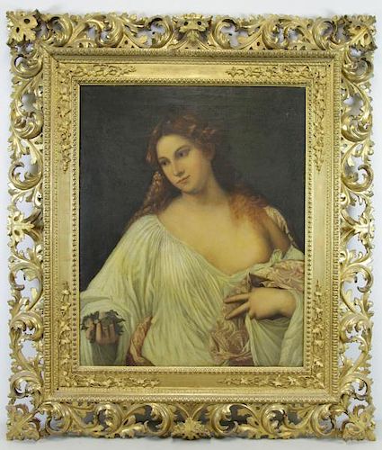 After Titian. "Flora" Oil on Canvas by 19th C.