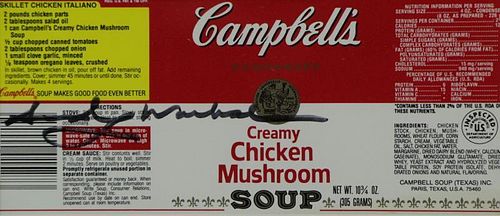WARHOL, Andy. Signed Campbell's Chicken Mushroom