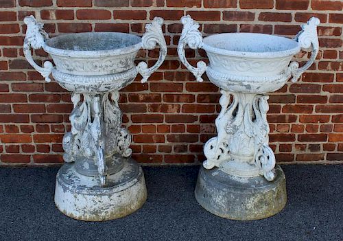 Pair of Possibly Fisk Zinc Figural Urns.
