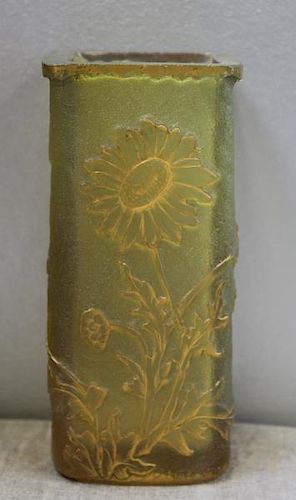 DAUM,Nancy. Signed Art Glass Vase with Gilt Floral