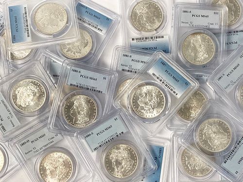(100) Mixed Date & MM PCGS MS65 Morgan Silver Dollars