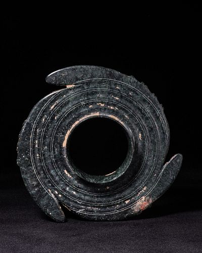 Collared Disc w/ 3 Outer Hooks, Shang/Western Zhou Period, Attr. Sichuan Province (1600-771 BCE)