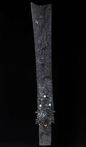 Insignia Blade (Zhang) with Turquoise Inlay, Shang Period, Longshan/Erilitou Style (1600-1100 BCE)