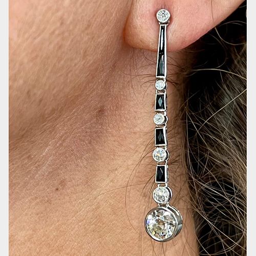 Platinum Diamond & Onyx Earrings