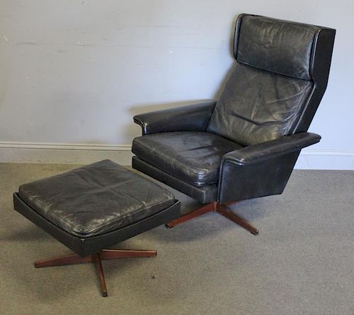 Midcentury Danish Leather Lounge Chair, Danish Leather Chair And Ottoman